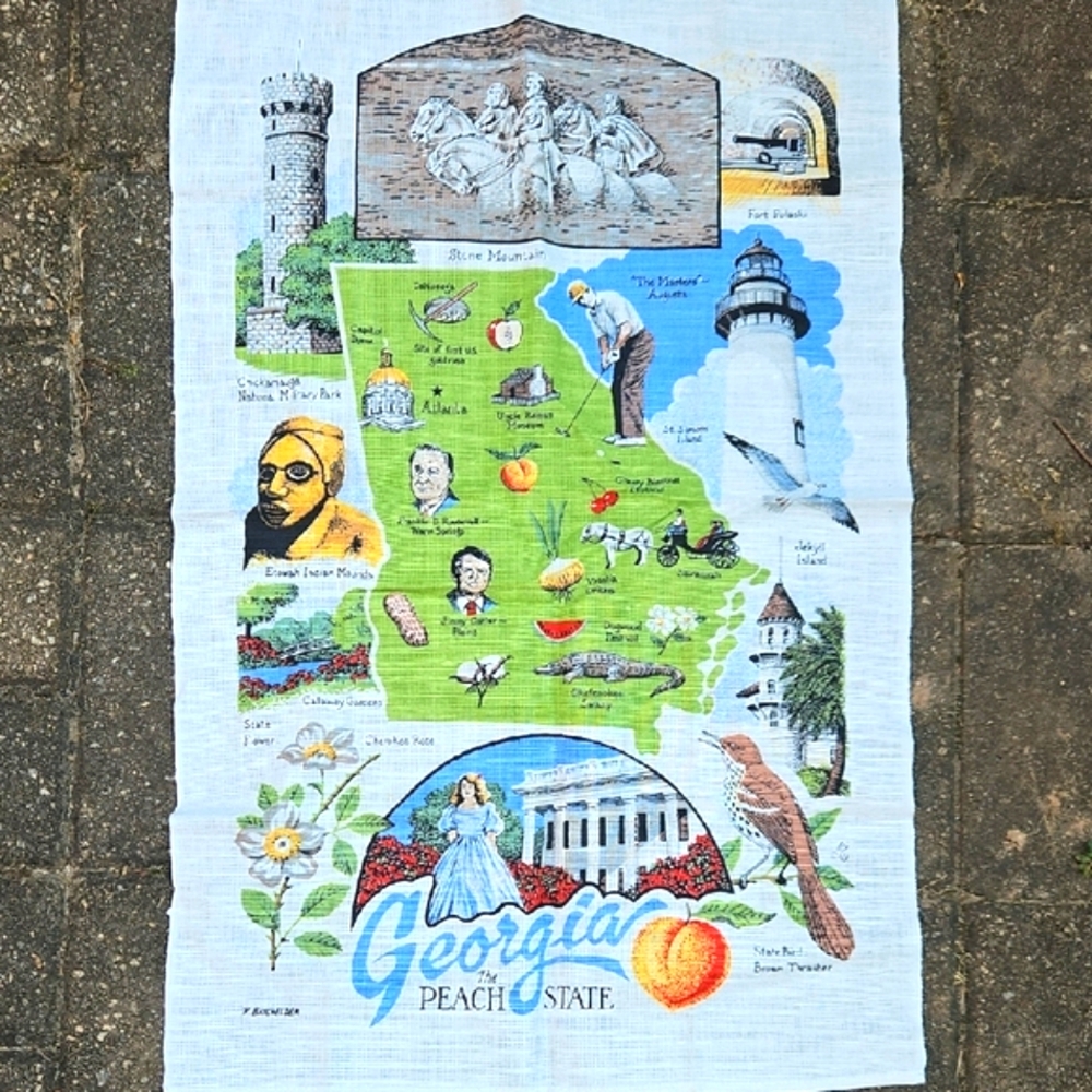 Vintage NWOT America Georgia Peach State Kitchen Tea Towel Linen